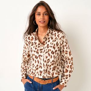 Chemisier Imprim&eacute; L&eacute;opard, Manches Longues - Blancheporte - Couleur Chemisier - Taille 52