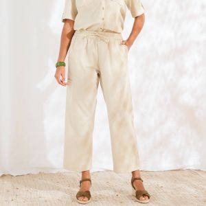 Pantacourt Large À Poches, Mélange Coton-lin - Blancheporte - Couleur Beige - Taille Taille Unique