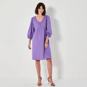 Robe Courte Évasée, Détails Broderie Anglaise - Blancheporte - Couleur Violet - Taille 50
