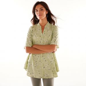 Tunique Col Tunisien Boutonn&eacute;e Imprim&eacute;e - Blancheporte - Couleur Tunique - Taille 52