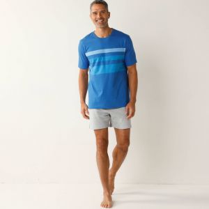 Pyjama Short Coton Rayures Plac&eacute;es Col Rond - Blancheporte - Couleur Pyjama - Taille M