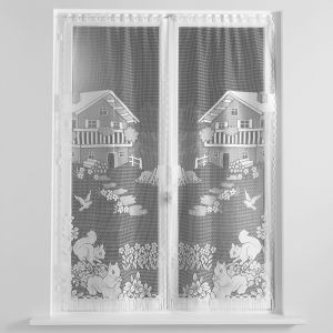 Vitrage Droit Motif Écureuils - Paire - Blancheporte - Couleur Blanc - Taille Paire rideaux : largeur 60 x hauteur 160cm