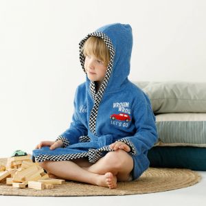 Peignoir de bain enfant &agrave; capuche voiture personnalisable &eacute;ponge coton - 340 g/m&sup2; - 10/12 Ans - Bleu - Colombine Des Petits - Couleur Peignoir - Taille 10/12 ans