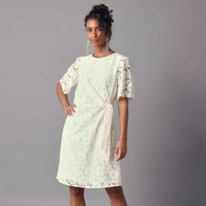 Robe Drapée Dentelle, Manches Papillon - Blancheporte - Couleur Robe courte - Taille 44