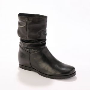 Bottes Plissées Mi-hautes En Cuir Avec Semelle Compensée Invisible - Noir - Blancheporte - Couleur Noir - Taille 41