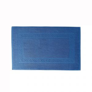 Tapis De Bain Éponge Liteau Motif Frise Grecque - Blancheporte - Couleur Bleu - Taille Tapis de douche : 60x60cm