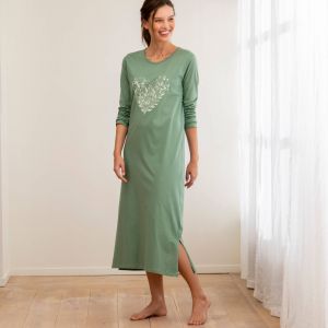 Chemise De Nuit Longue Manches Longues Imprim&eacute; Coeur Floral - Blancheporte - Couleur Chemise de nuit longue - Taille 58