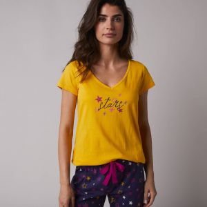 T-shirt De Pyjama Manches Courtes Imprimé Estrella - Blancheporte - Couleur Jaune - Taille 46/48