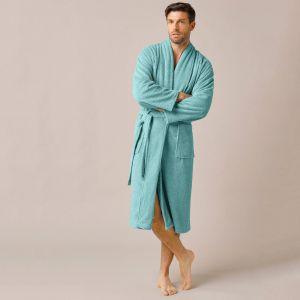 Peignoir mixte adulte col ch&acirc;le &eacute;ponge bouclette - 46/48 - Vert - Colombine - Couleur Peignoir - Taille 46/48