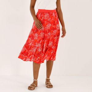 Jupe Courte Volant&eacute;e Imprim&eacute; Fleuri, Cr&eacute;pon - Blancheporte - Couleur Jupe mi-longue - Taille 42/44