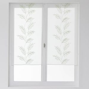 Vitrage Voile Brodé Grandes Feuilles - La Paire - Blancheporte - Couleur Vert - Taille Paire rideaux : largeur 45 x hauteur 120cm