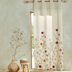 Rideau Coton Lin Base Fleurie - Blancheporte - Couleur Rideau - Taille Rideau : largeur 135 x hauteur 180cm