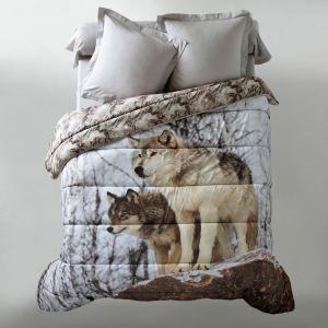 Couette Microfibre Impression Photo Loup 400g/m2 - Blancheporte - Couleur Beige - Taille Couette 2 personnes : 240x260cm
