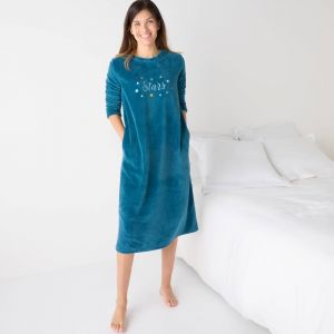 Chemise De Nuit Longue Broderies &Eacute;toiles, Maille Polaire - Blancheporte - Couleur Chemise de nuit longue - Taille 52