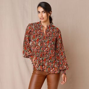 Blouse Pliss&eacute;e Imprim&eacute; Fleuri, Voile - Blancheporte - Couleur Blouse - Taille Taille Unique