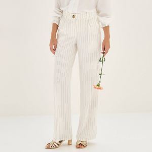 Pantalon Large Fluide Ray&eacute;, Viscose-lin - Blancheporte - Couleur Pantalon de ville - Taille 38