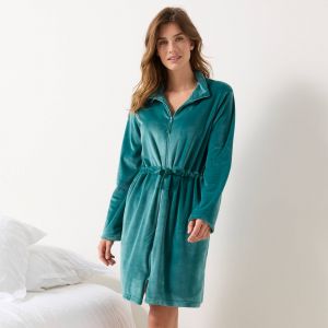 Robe De Chambre Velours Courte Ouverture Zipp&eacute;e - Blancheporte - Couleur Peignoir et robe de chambre - Taille 42/44