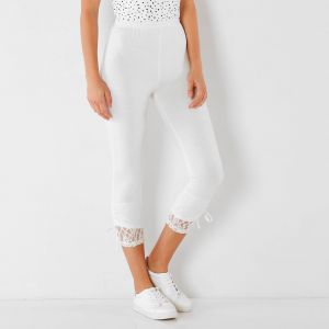 Legging 3/4 dentelle, taille &eacute;lastiqu&eacute;e - 46/48 - Blanc - Lora Zellini - Couleur Legging - Taille 46/48