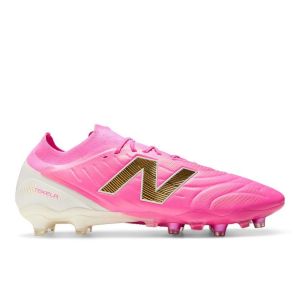 New Balance Tekela V5 Elite Low Cut FG Pure Ambition - Pink Heat/Blanc/Dor&eacute; - Herbe naturelle (FG), pointure 42 - ['Rose'] - Taille 42