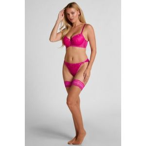 Hunkem&ouml;ller Bas Autofixants 15 Deniers Dentelle Rose - Taille L/XL