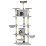 PawHut Arbre à chat XXL arbre à grimper pour chat multi-équipements griffoirs 6 plate-formes 2 niches hauteur 200 cm gris