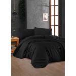 Parure de lit - 1 housse de couette 220 x 240 cm + 2 taies d'oreiller 60 x 60 cm - 100% coton renforc&eacute; - Noir