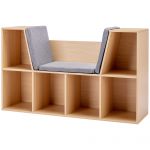 HOMCOM &Eacute;tag&egrave;re pour Enfants 2 en 1 &Eacute;tag&egrave;re + Banc avec Coussin 103 cm &times; 30 cm &times; 62 cm Blanc + Gris