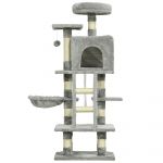 PawHut Arbre à chats multi-équipements griffoirs grattoirs niches plate-formes + échelle + hamac+ boule suspendue gris
