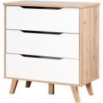 Commode 3 tiroirs - D&eacute;cor chene et blanc mat - Pieds en massif - Scandinave L 80 cm - VANKKA