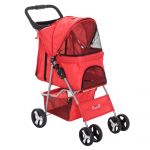 Pawhut Poussette buggy pour chiens 75L x 46l x 94H cm pliable imperm&eacute;able tissu 600D Oxford 4 roues rouge