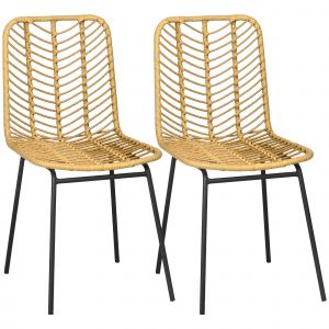 HOMCOM Lot de 2 chaises de salle à manger design bohème en résine tressée et piètement métal 44 x 58 x 85 cm jaune