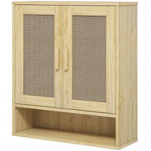HOMCOM Meuble mural salle de bain meuble wc suspendu avec double porte et étagère ouverte 59 x 20 x 66,5 cm effet bois de chêne