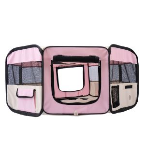 PawHut Parc Pliable pour Chiens et Chats Enclos Portable pour Petits Animaux Imperm&eacute;able en Tissu Oxford &Oslash;90x41 cm Rose