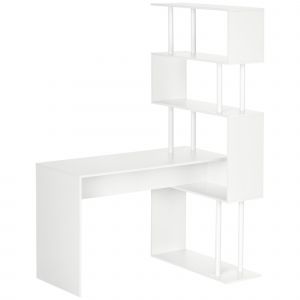 HOMCOM Bureau d'angle bureau informatique en forme de L avec étagères à 4 niveaux en bois 120 x 80 x 176 cm blanc   Aosom France