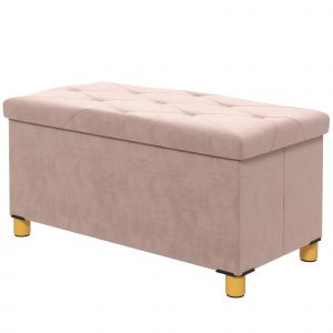 HOMCOM Banc de rangement bout de lit pliable volume 67 L capacité de charge 120 kg avec couvercle 76L x 38l x 38H cm rose