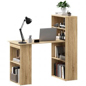 HOMCOM Bureau Informatique avec &eacute;tag&egrave;re de rangement Bureau d'angle biblioth&egrave;que adjacente Multi-rangements Ch&ecirc;ne