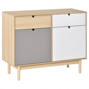 HOMCOM Buffet de Cuisine Commode de Chambre scandinave 2 placards tiroirs coulissants en Bois Multicolore Blanc Gris Clair