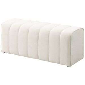 HOMCOM Banc bout de lit, banquette rembourr&eacute;e, style moderne, ottoman en tissu aspect lin, 110 x 40 x 44 cm, cr&egrave;me