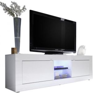 Meuble TV - BASICO - 2 portes - Blanc laqu&eacute; brillant - 180 x 43 x 56 cm