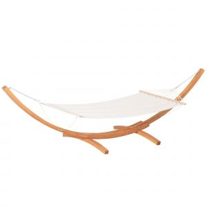 Outsunny Hamac de jardin avec support en bois hamac sur pied 1 personne 3,92L x 1,2l x 1,1H m coloris crème marron