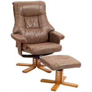 HOMCOM Fauteuil relax inclinable 135° pivotant 360° avec repose-pieds revêtement microfibre marron