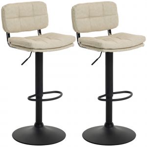 HOMCOM Lot de 2 tabourets de bar Vintage capitonn&eacute; - pivotant, r&eacute;glable - repose-pied - rev&ecirc;tement synth&eacute;tique cr&egrave;me