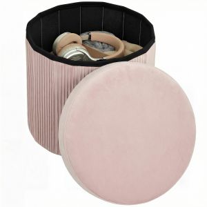 HOMCOM Pouf de Rangement Banc de Rangement Pliable 35 L 38x38x38 cm Rev&ecirc;tu en Velours Coffre de Rangement Rond Rose