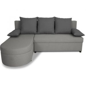 Canap&eacute; d'angle convertible r&eacute;versible 3 places JEN - Tissu Gris - Style contemporain - L196 x H88 x P159 cm