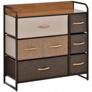 HOMCOM Commode 7 tiroirs meuble de rangement tiroir en tissu pliant - structure acier noir - 80L x 29l x 78,5H cm, multicolore