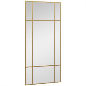 HOMCOM Miroir mural verrière rectangulaire style fenêtre, horizontal ou vertical avec 4 crochets, en métal doré - 110x50 cm