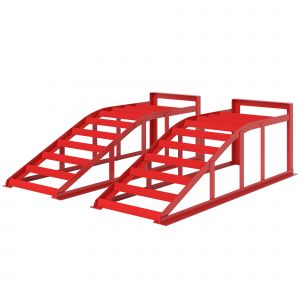 HOMCOM Lot de 2 rampes d'acc&egrave;s pour voiture, rampe de levage voiture en acier, antid&eacute;rapantes, 82 x 25,5 x 27 cm, rouge