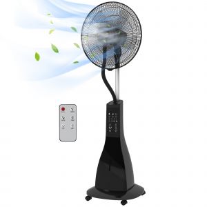 HOMCOM Ventilateur sur pied brumisateur 90 W t&eacute;l&eacute;commande minuterie 3 modes 3 vitesses oscillant, inclinable - noir