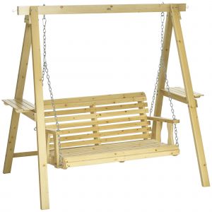 Outsunny Balancelle de jardin balancoire exterieur 2 places en bois hauteur réglable - 196 x 120 x 171 cm