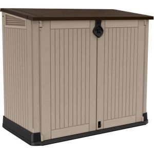 Coffre de rangement ext&eacute;rieur KETER en r&eacute;sine 880 litres Beige et marron- Malle de jardin sans v&eacute;rins